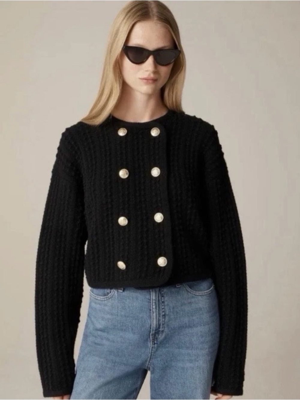 J. Crew Black Lady jacket cardigan size XS chunky knit preppy sweater